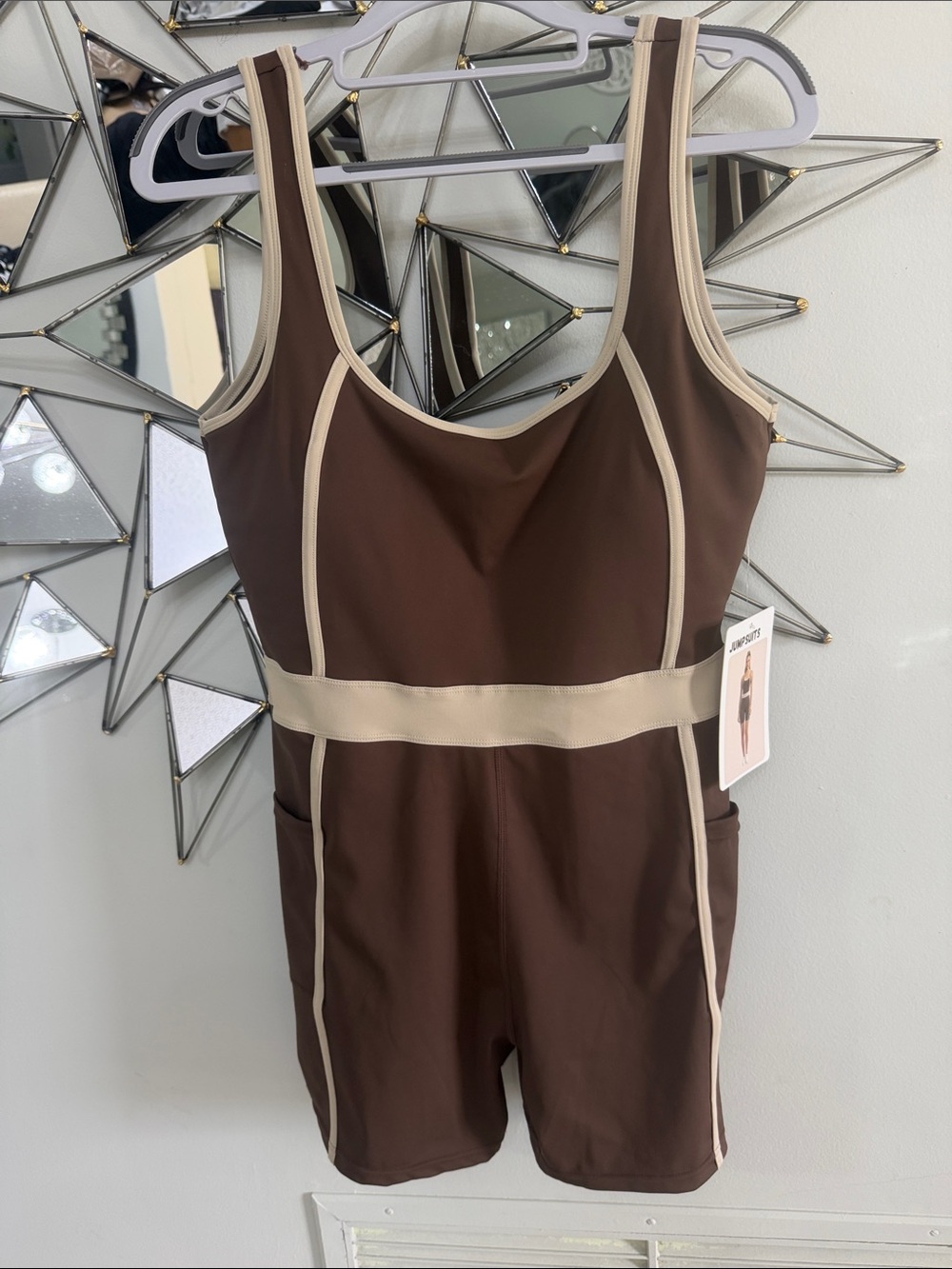 Women’s Brown Contrast-Trim Jumpsuit Romper